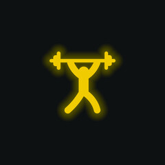 Barbell yellow glowing neon icon