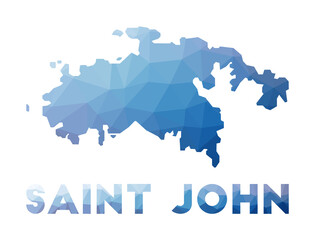 Low poly map of Saint John. Geometric illustration of the island. Saint John polygonal map. Technology, internet, network concept. Vector illustration.