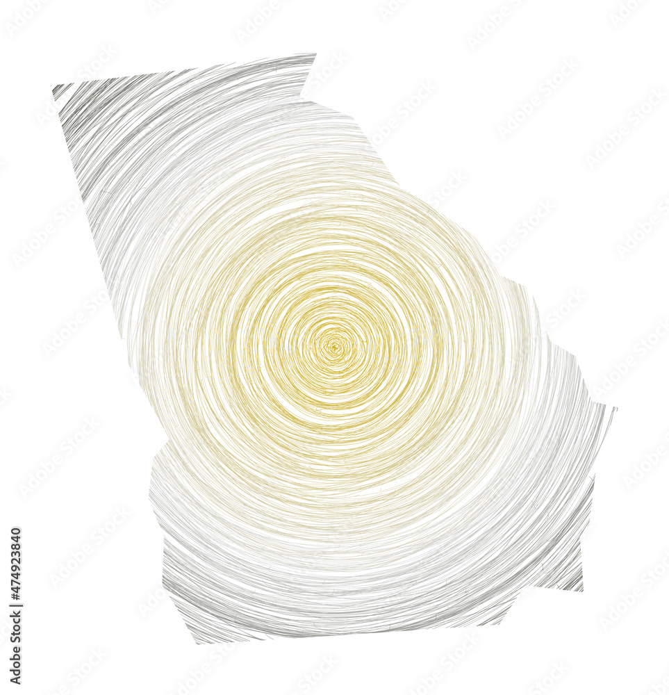 Poster georgia map filled with concentric circles. sketch style circles in shape of the us state. vector il