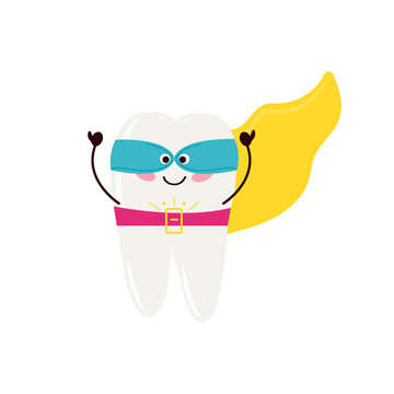 recommend clip art: milk tooth superhero. Cute character in kawaii style. Brave kid. The isolated image on a white background. Vector illustration, doodle