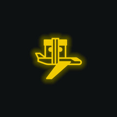 Airplane yellow glowing neon icon