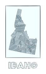 Sketch map of Idaho. Grayscale hand drawn map of the us state. Filled regions with hachure stripes. Vector illustration.