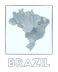 Sketch map of Brazil. Grayscale hand drawn map of the country. Filled regions with hachure stripes. Vector illustration.
