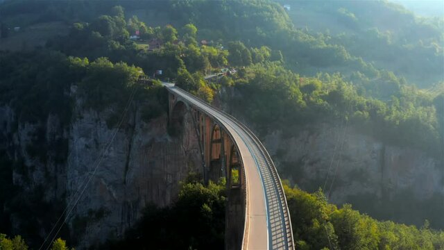 Djurdjevic Bridge, Tara River Canyon, Montenegro.  Aerial view.