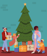 family gifts and christmas tree