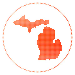 Fototapeta na wymiar Michigan digital badge. Dotted style map of Michigan in circle. Tech icon of the us state with gradiented dots. Appealing vector illustration.