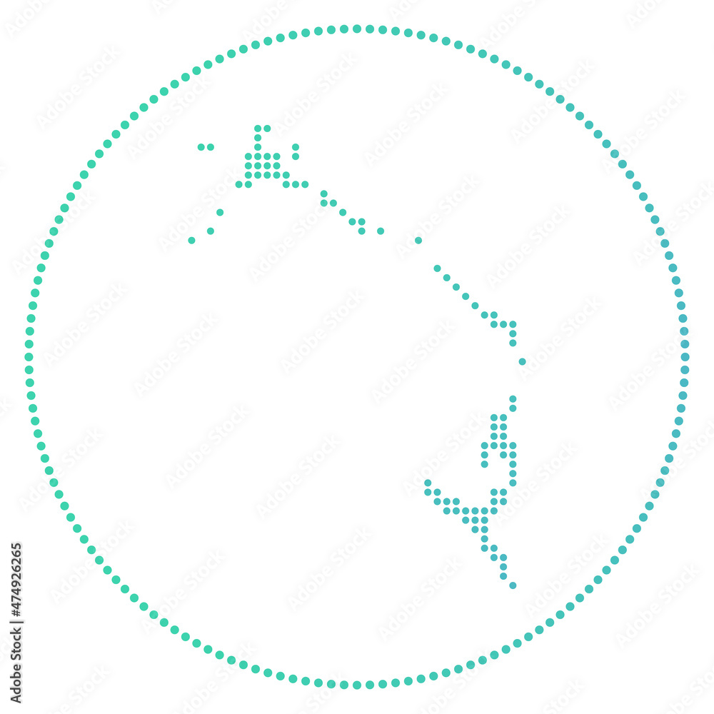 Poster eleuthera digital badge. dotted style map of eleuthera in circle. tech icon of the island with gradi