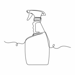 Vector abstract continuous one single simple line drawing icon of bottle with cleaning liquid in silhouette sketch.