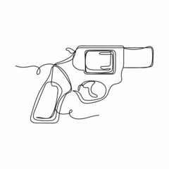 Vector abstract continuous one single simple line drawing icon of revolver in silhouette sketch.