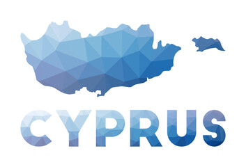 Obraz premium Low poly map of Cyprus. Geometric illustration of the country. Cyprus polygonal map. Technology, internet, network concept. Vector illustration.