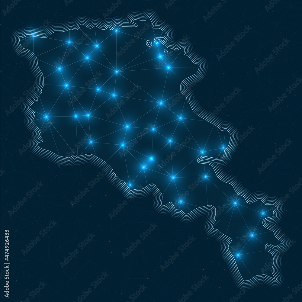 Wall mural Armenia network map. Abstract geometric map of the country. Digital connections and telecommunication design. Glowing internet network. Cool vector illustration.