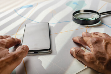 Professional private detective working with evidences for crime investigation