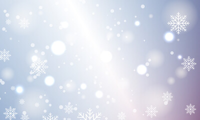 Light blue festive background with bokeh lights and snowflakes, merry christmas and happy new year. Celebration background template. Vector illustration