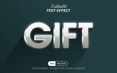 Gift silver text effect long shadow style theme. Editable text effect.