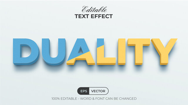 Duality text effect 3d style theme. Editable text effect.