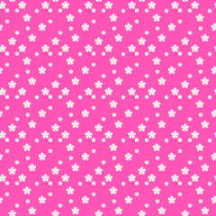 colorful simple vector flat art seamless pattern of white cherry blossom flowers on pink, violet or red background