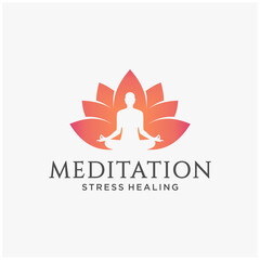 lotus with yoga meditations logo inspiration