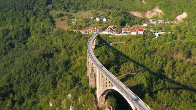 Djurdjevic Bridge, Tara River Canyon, Montenegro.  Aerial view.