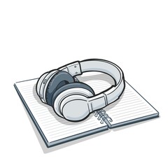 Moderne Kopfh&ouml;rer & Headset Illustration mit Notizbuch