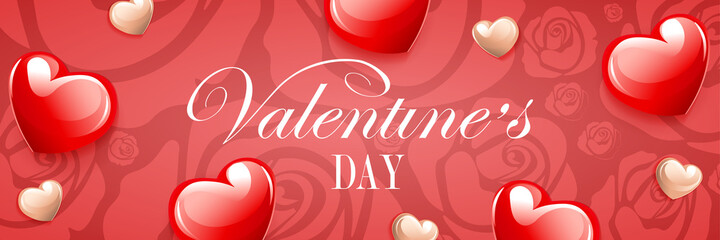 Postcard with Valentine Day, red composition with a set of hearts