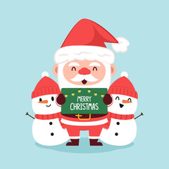 Merry Christmas and happy new year 2022 greeting card. Santa Claus cartoon Cute Christmas mascot.
