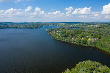 The banks of Lac des Settons in Europe, France, Burgundy, Nievre, Morvan, in summer, on a sunny day.