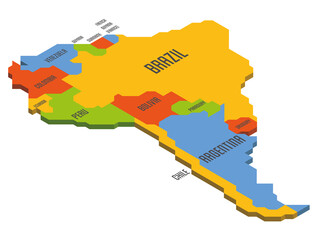 Isometric political map of South America