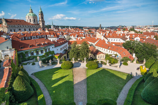 Prague, Czech Republic, June 2019 - view of the beautiful baroque Vrtba Garden 