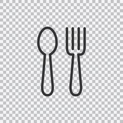 Spoon and Fork Icon. Lunch, dinner symbol. Vector isolated on transparent background.