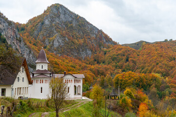 sub piatra monastery in an autumn landscape, alba county, romania