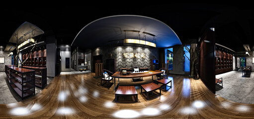 3d render of working room, 360 degrees view office - obrazy, fototapety, plakaty