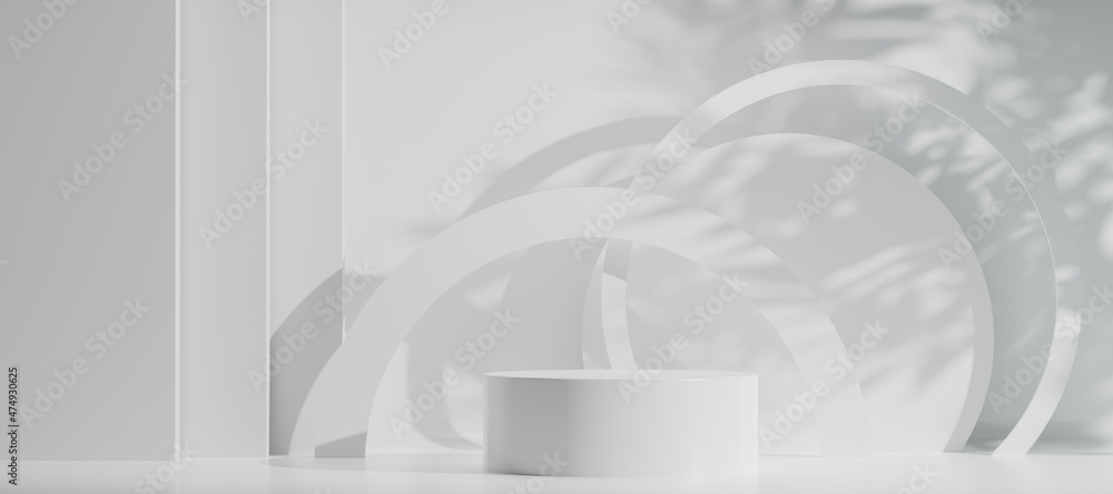 Poster minimal abstract luxury white podiums block for product presentation with empty stage, sunshade shad