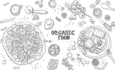 Organic healthy food illustration Organic healthy food illustration frame Illustration stock vector. 