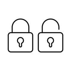Lock, unlock outline black icons set. Line security symbol. Trendy flat outline ui sign design. Password concept. Linear graphic pictogram for web, mobile application. Logo illustration. Vector EPS 10