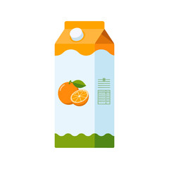 Carton Box with Orange Juice. Citrus drink icon for logo, menu, emblem, template, stickers, prints, food package design and decoration. Flat Style