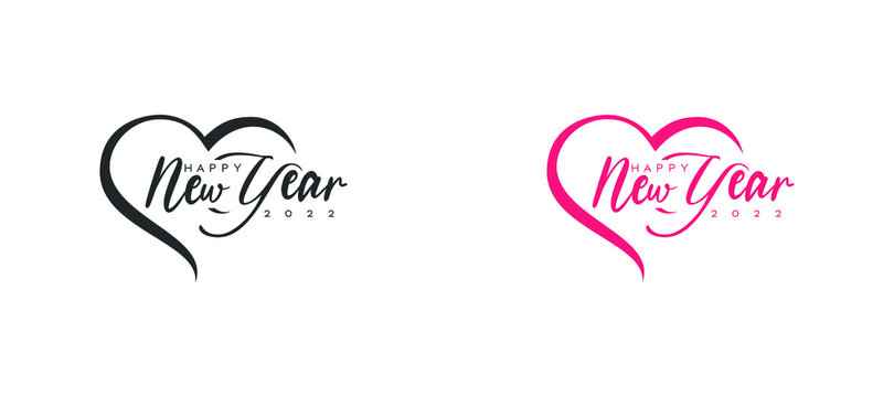 Happy New Year 2022 Logo. Abstract Hand-drawn creative calligraphy vector logo design.
