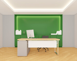 Workspace room with table and chair, shelf and cabinet. 3d rendering