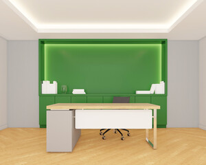 Workspace room with table and chair, shelf and cabinet. 3d rendering