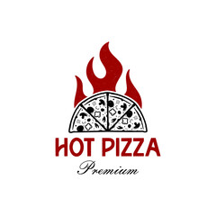 Hot Pizza logo hipster retro vintage vector template, Fast Pizza Delivery logo