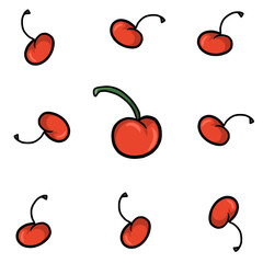 Two red cherries, large and small for the decoration of pictures and photos
