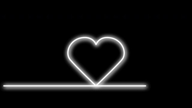 Heart self drawing single line animation. Symbol of heart, love and Valentine's Day. Line art. White glowing line