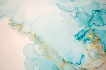 Gold Abstract Liquid. Alcohol Ink on Canvas.