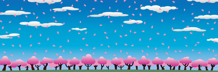 桜舞う春の青空と雲