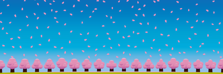 桜舞う春の青空