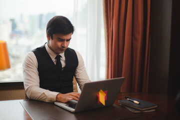 smart professional businessman person are work at home office, online communication technology