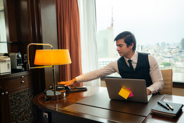 smart professional businessman person are work at home office, online communication technology