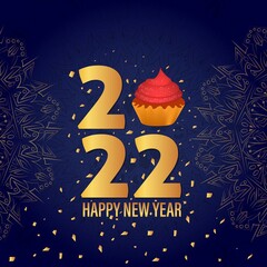 Happy New Year design 2022 Cup Cake and mandala background