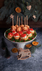 christmas snack cakes with caviar for a buffet. Christmas food - 474937609