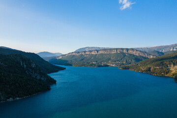 The beautiful Lac de Castillon in Europe, France, Provence Alpes Cote dAzur, Var, in summer, on a sunny day.