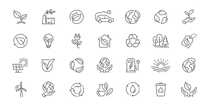 Ecology, nature icons set in linear style. Environment concept vector illustration